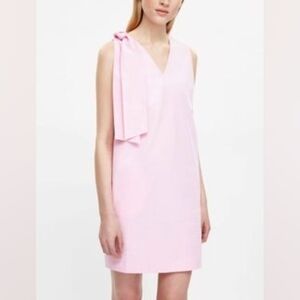 COS Pink 100% Cotton Tie Shoulder V Neck Mini Dress Size 8